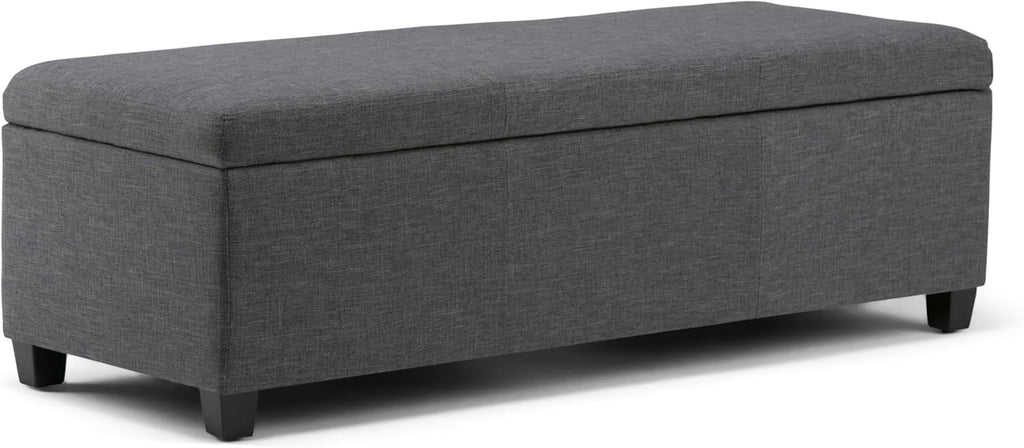 SIMPLIHOME Avalon 48 inch Wide Contemporary Rectangle Storage Ottoman Bench in Slate Grey Linen Look Fabric, Assembled, for the Living Room, Entryway and Family Room