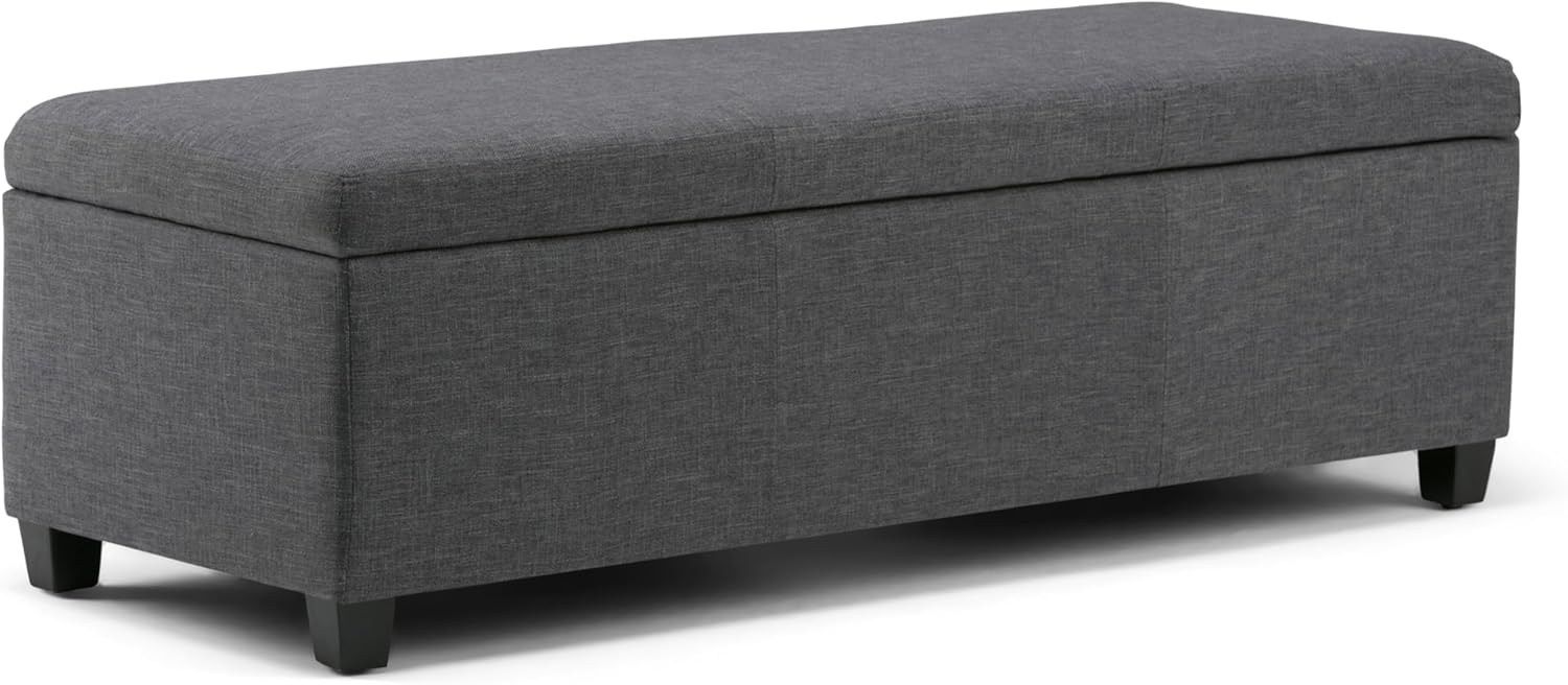 SIMPLIHOME Avalon 48 inch Wide Contemporary Rectangle Storage Ottoman Bench in Slate Grey Linen Look Fabric, Assembled, for the Living Room, Entryway and Family Room