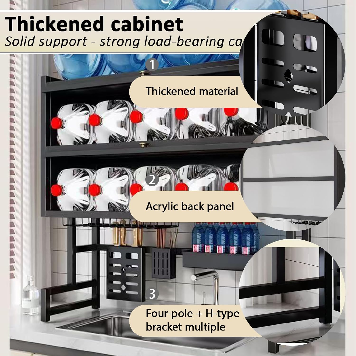 Dish Drying Rack 4 Tiers with Cover, Keep Kitchen Sink Shlef Organized Space-Saving, Large Drying Rack for Dishes, Glasses, Bowls, Cutlery black W-37.4in