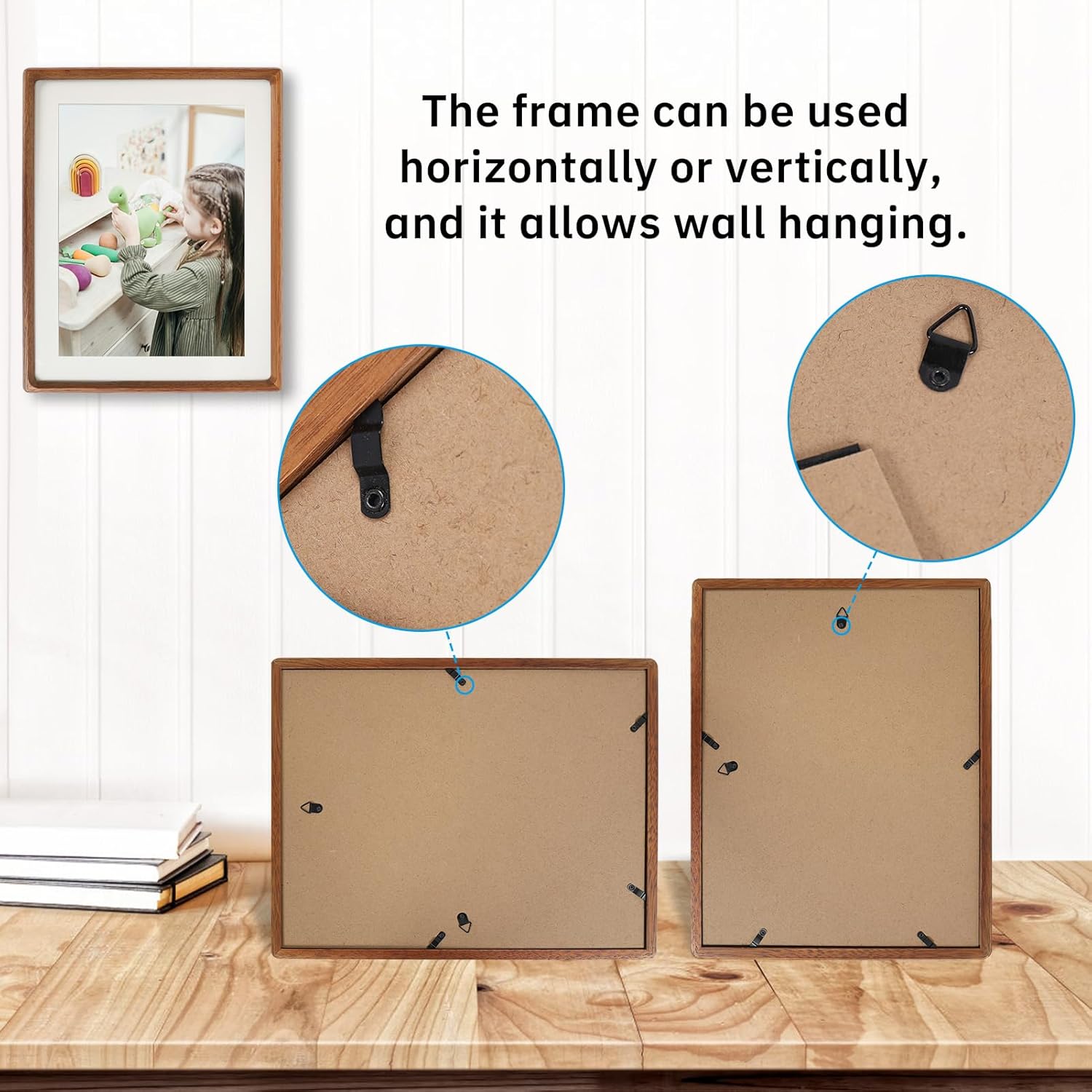 11x14 Picture Frame Set of 2 Natural Wood Photo Frames Display Pictures 8x10 with Mat or 11x14 without Mat Multi Photo Frames Collage for Wall or Tabletop Decor