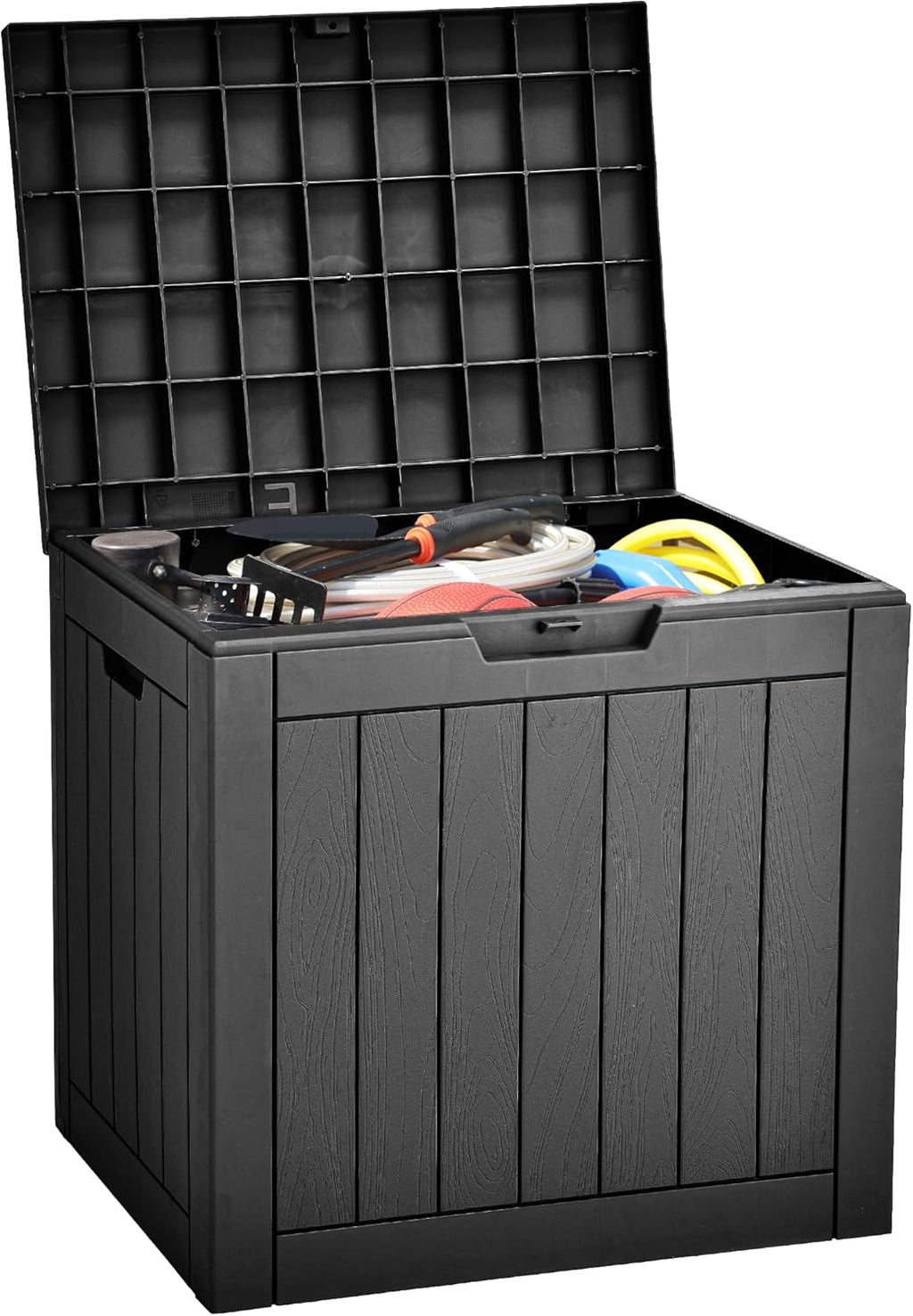 YITAHOME 120 Gallon Large Outdoor Storage Box with X-Shaped Front, Waterproof Resin Deck Box Cushion Storage Bench for Patio, Pool Supplies, Garden Tools - Lockable, Black