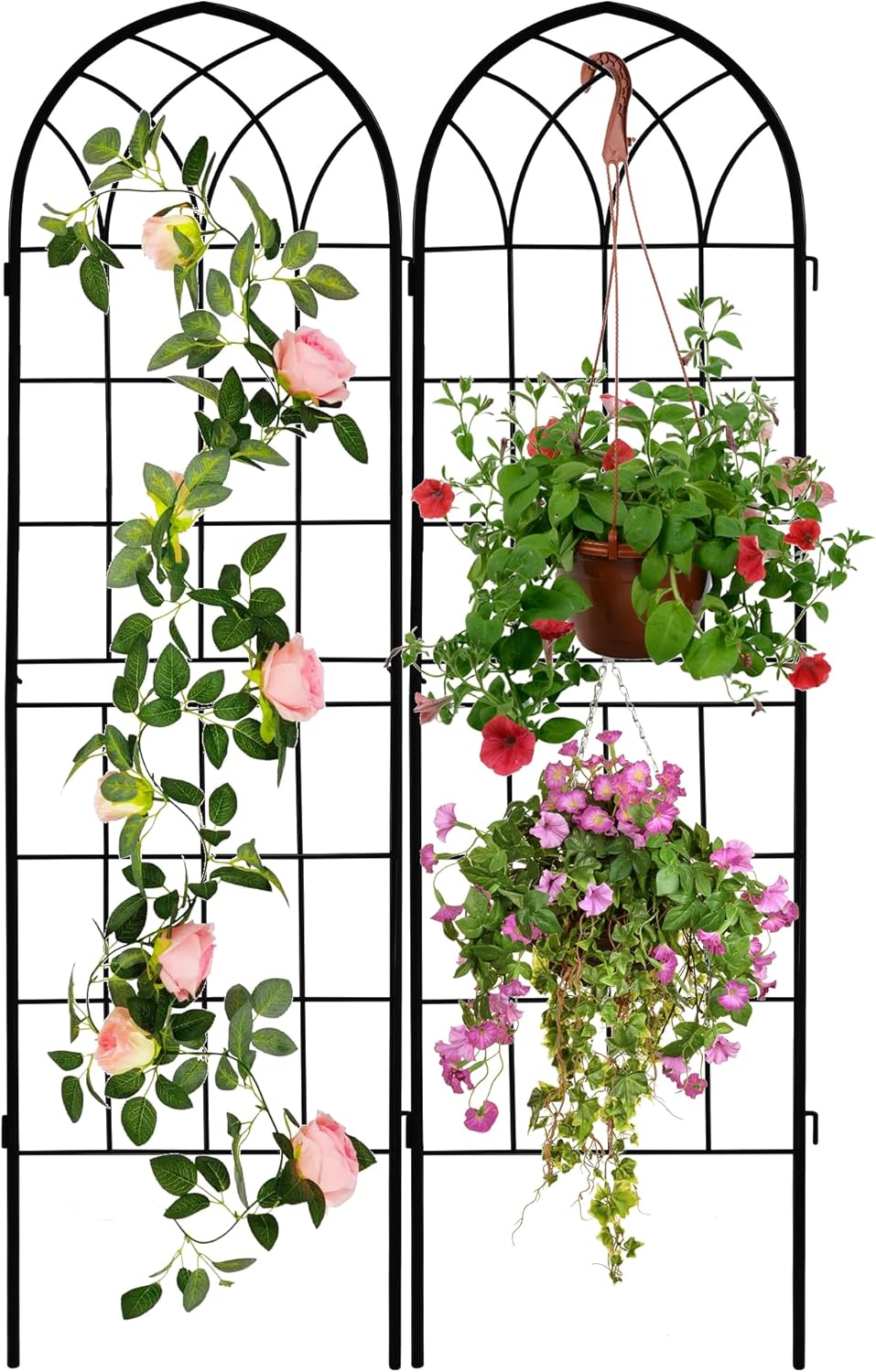 LZRS 4 Pack 71x20in Rustic Iron Arch Decoration Garden Trellis with Black Metal Coating – Perfect for Supporting Climbing Plants Outdoor, Roses, Vines, Flowers, and Vegetables.