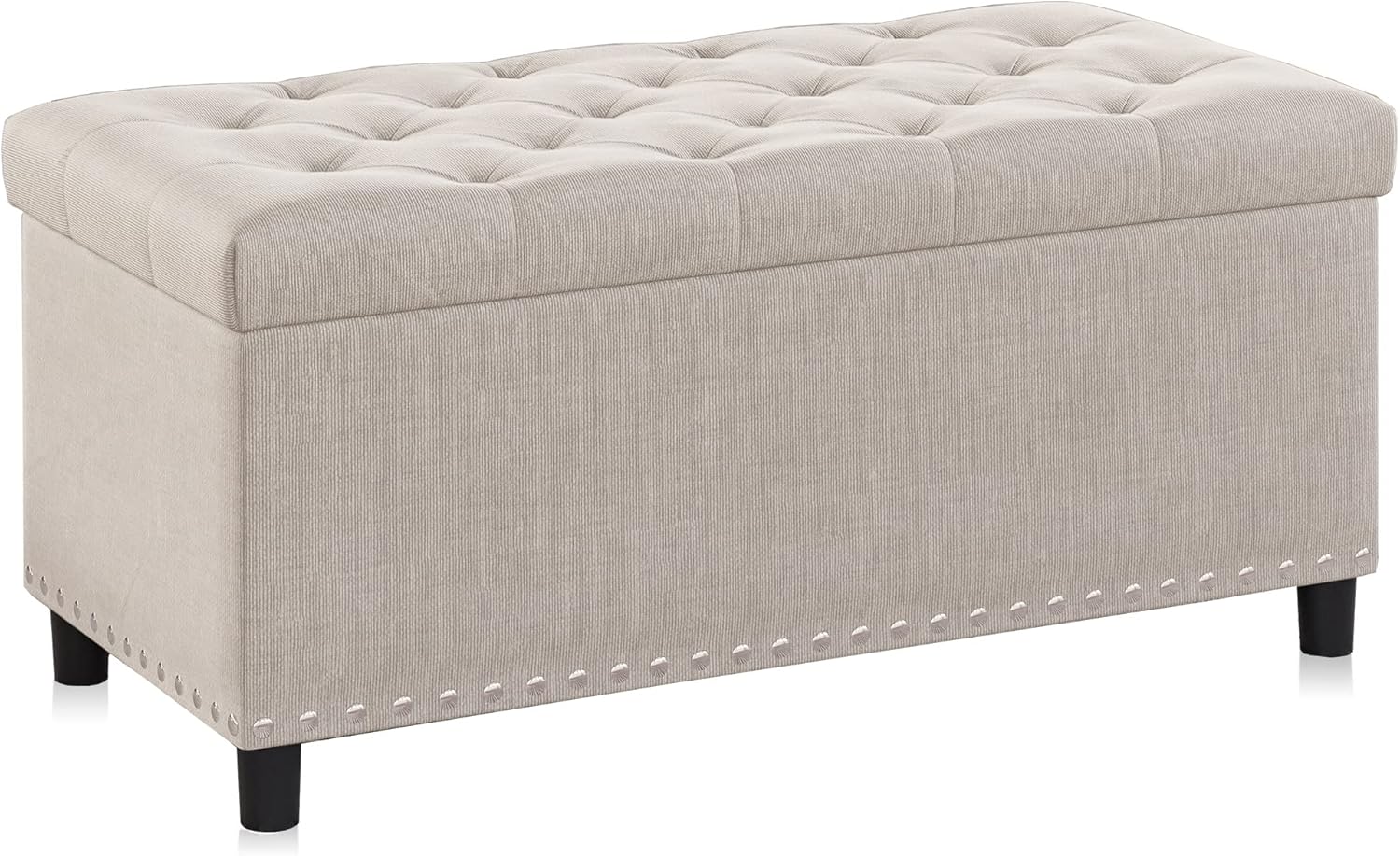 BELLEZE 47" Storage Ottoman, Storage Bench with Safety Close Hinge, Linen Button-Tufted Ottoman for Living Room, Entryway, Hallway, Foot Rest, Support 300lbs - Gray