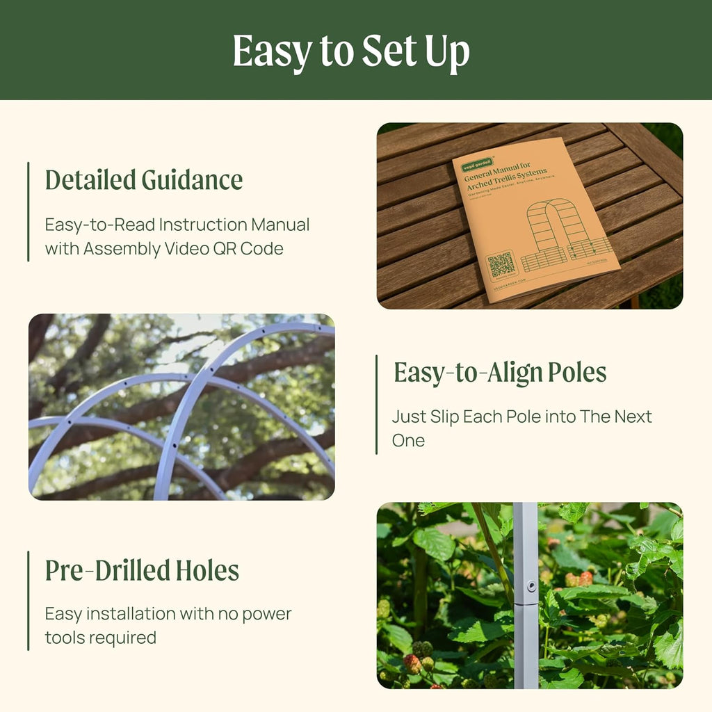 Vego Garden Modular Arched Trellis System Triple Section 6.0' Long Trellis for 2.0' x 8.0' (9 in 1) Garden Bed