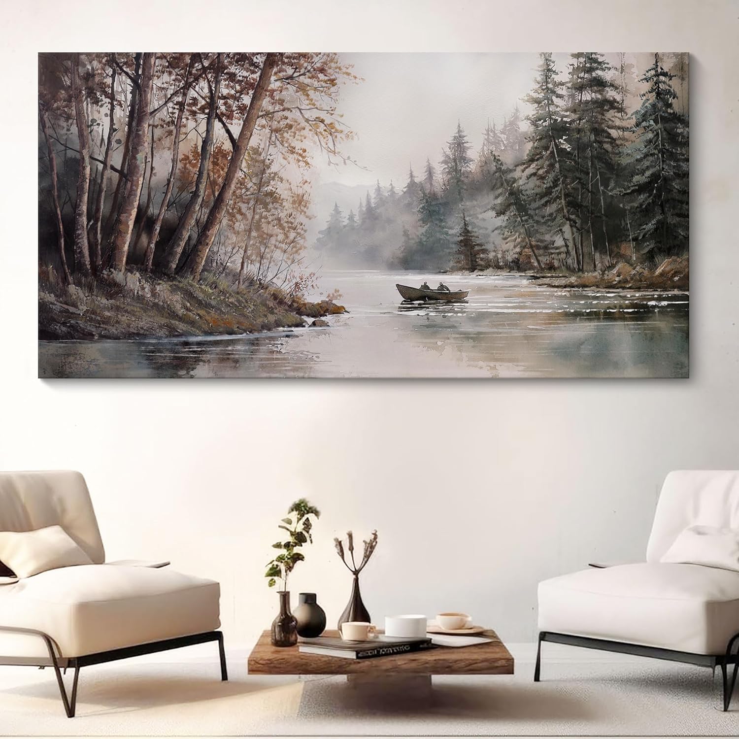HGUAOA Vintage Landscape Wall Art for Bedroom and Living Room - Large Floral Artworks Farmhouse Wall Decor - Framed Neutral Nature Pictures - Above Bed Wall Decor with Mountain Scenery 29×58IN