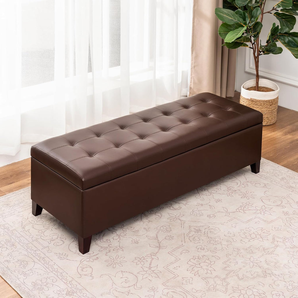 Joveco Storage Ottoman Bench, 51 Inch Leather Tufted Bench for End of Bed, Bedroom, Living Room, Dark Brown