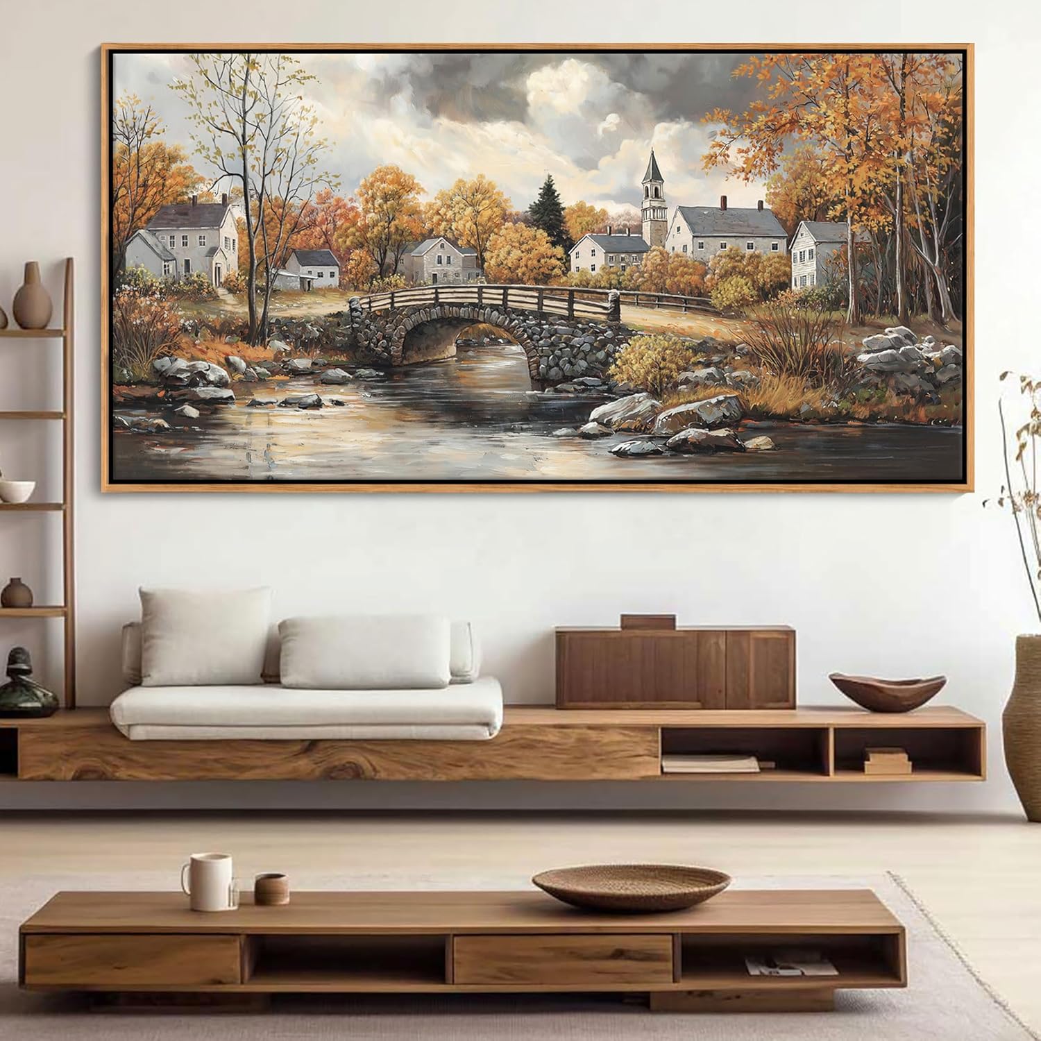 Canvas Wall Art for Living Room - Bridge Paintings Wall Decor Rustic Farmhouse Scenery Wall Pictures for Bedroom French Country Decor Country Style Bedroom Accent Landscape Artwork for Walls 20×40IN