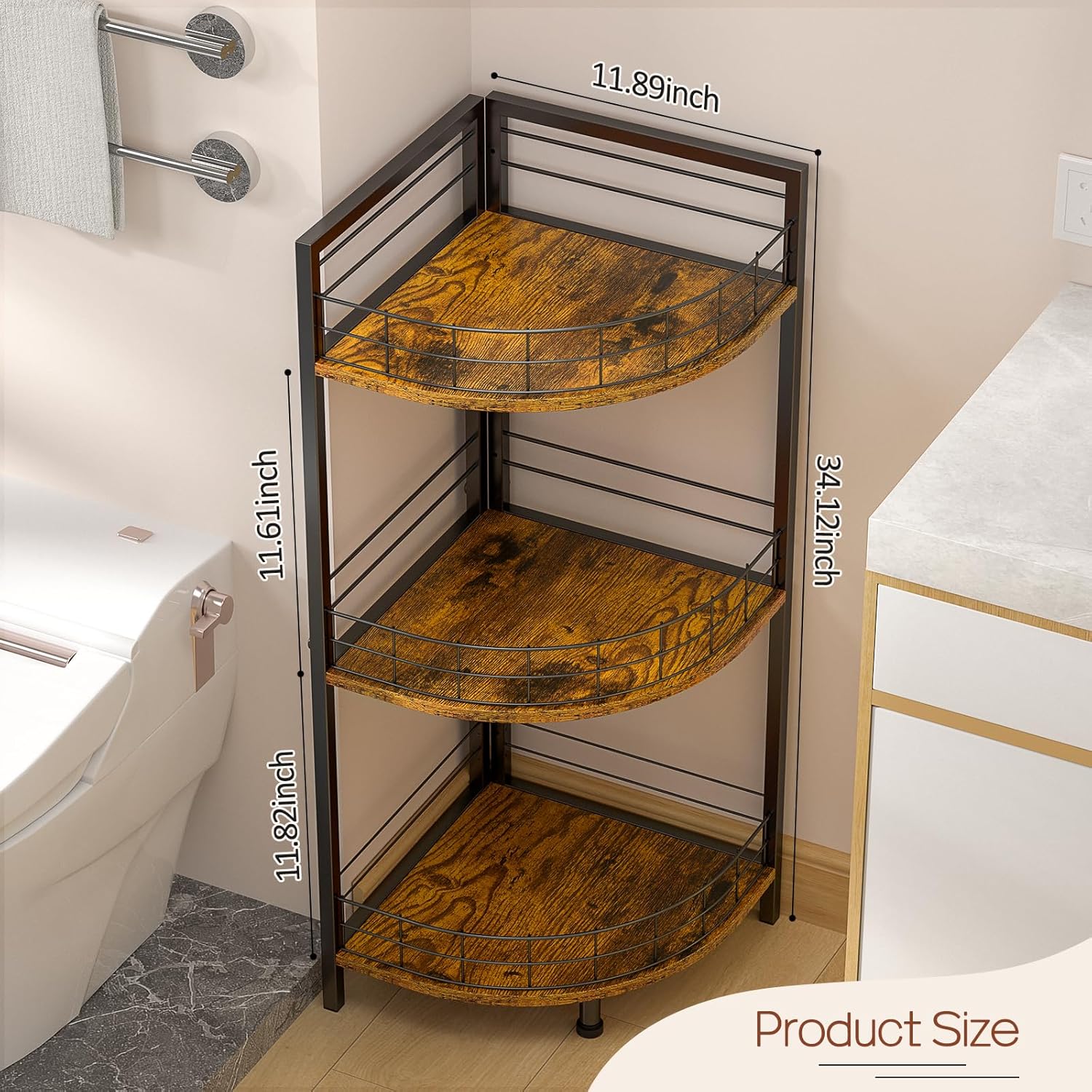 Bathroom Standing Shelf, 3 Tier Open Floor Shelves, Free-Standing Shelf Units, Triangular Curved Corner Shelf Stand for Small Space, Ideal for Bathroom,Kitchen,Vanity Storage and Organizer