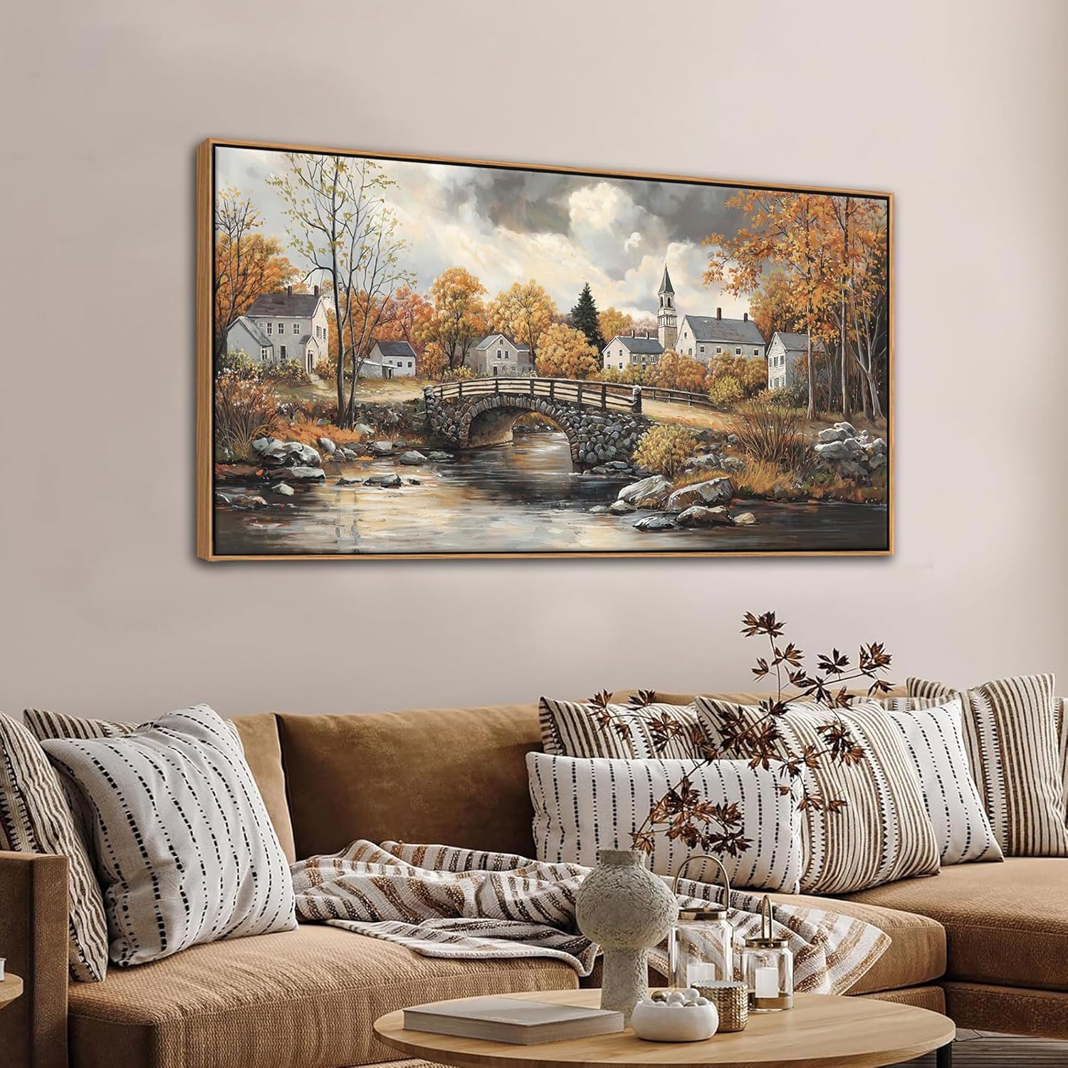 Canvas Wall Art for Living Room - Bridge Paintings Wall Decor Rustic Farmhouse Scenery Wall Pictures for Bedroom French Country Decor Country Style Bedroom Accent Landscape Artwork for Walls 20×40IN