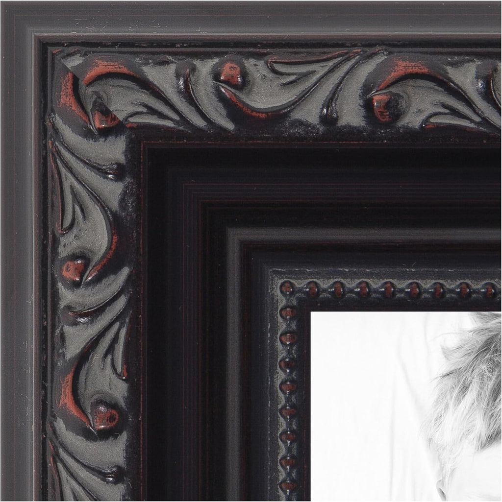 ArtToFrames 24x36 inch Black with Beads Wood Picture Frame, WOMD10188-24x36