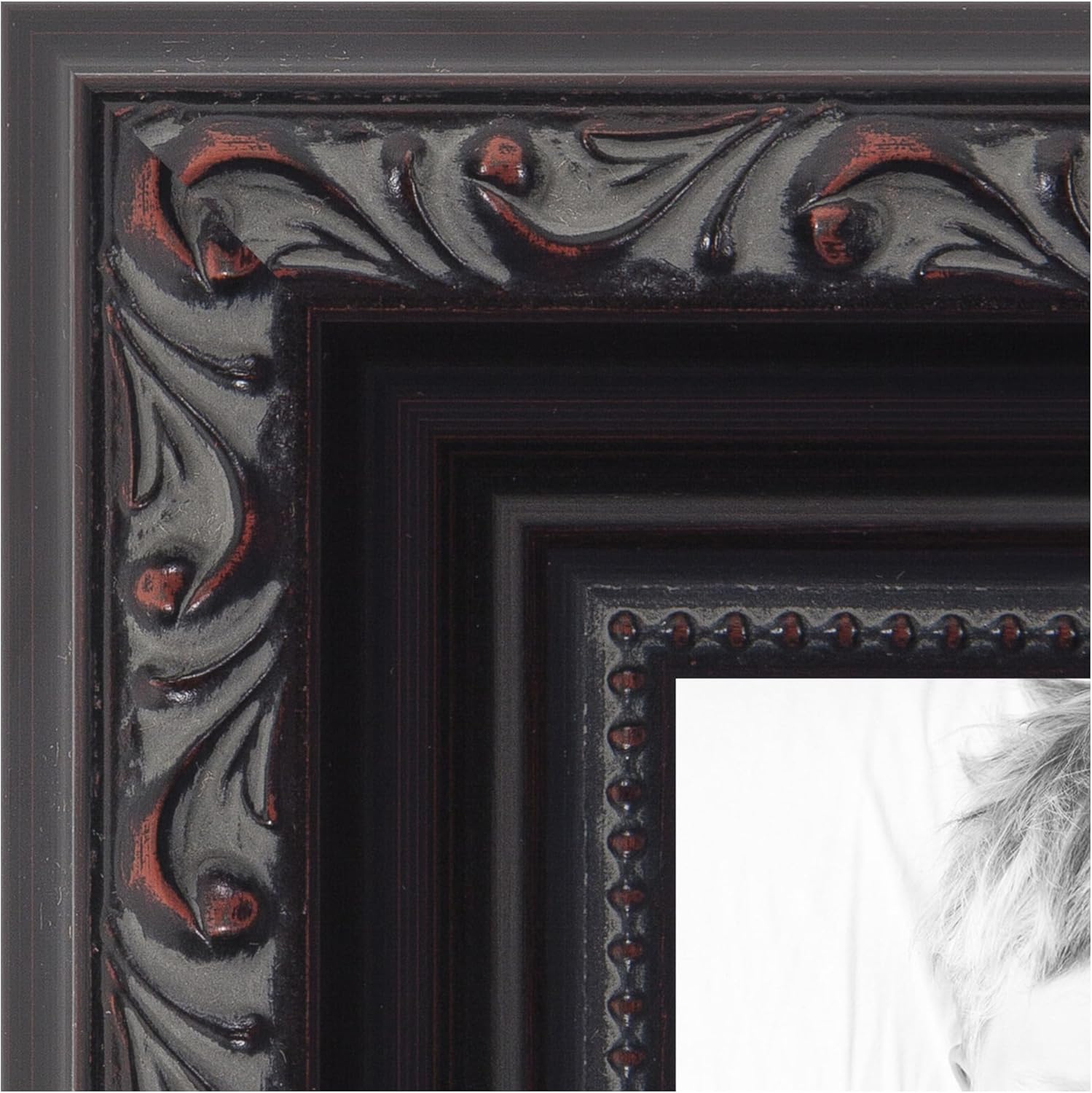 ArtToFrames 24x36 inch Black with Beads Wood Picture Frame, WOMD10188-24x36
