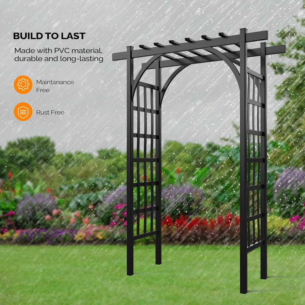 VINGLI Garden Arbor, PVC Wedding Arch for Ceremony Party, Garden Trellis for Climbing Plants Outdoor, Arch Backdrop Stand for Garden, Backyard, Wedding, Lawn (Black)