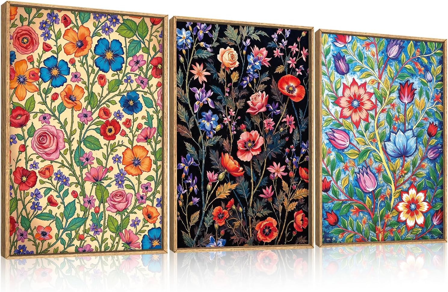 LHIUEM Large Nature Moody Floral Framed Canvas Wall Art,Abstract Dark Wall Decor,Wildflower Botanical Landscape Wall Painting,Picture Artwork for Living Room,Bedroom,Dining Room,Office -24"x36"x3