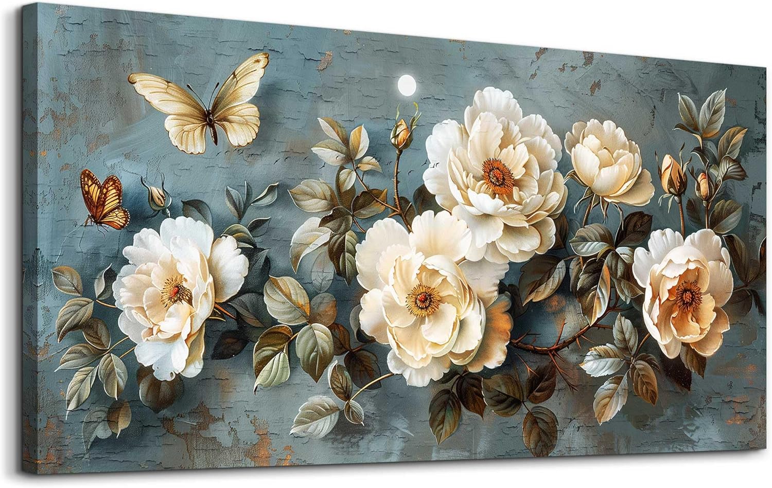 PHAOHUAXM Large Canvas Wall Art For Bedroom Wall Decorations For Living Room Office Decor Abstract Pictures White Flower Dining Room Painting Artwork Modern Framed Posters Home Decoration 24"x48"