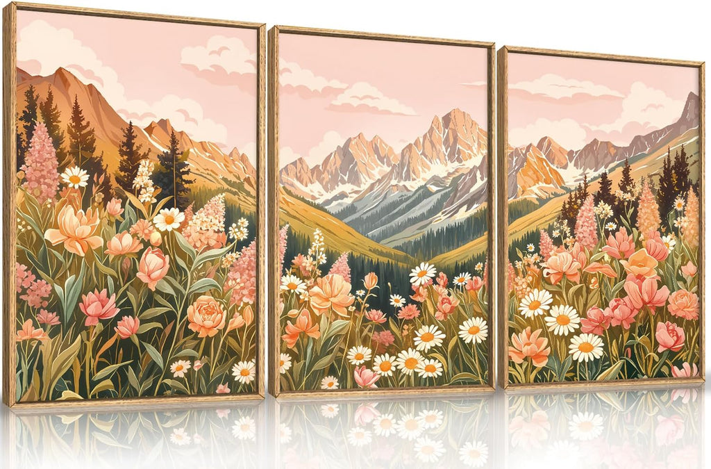 LHIUEM Large Nature Moody Floral Framed Canvas Wall Art,Abstract Dark Wall Decor,Wildflower Botanical Landscape Wall Painting,Picture Artwork for Living Room,Bedroom,Dining Room,Office -24"x36"x3