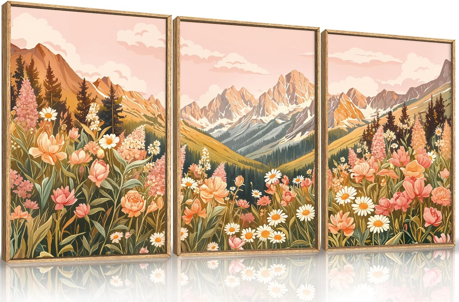 LHIUEM Large Nature Moody Floral Framed Canvas Wall Art,Abstract Dark Wall Decor,Wildflower Botanical Landscape Wall Painting,Picture Artwork for Living Room,Bedroom,Dining Room,Office -24"x36"x3