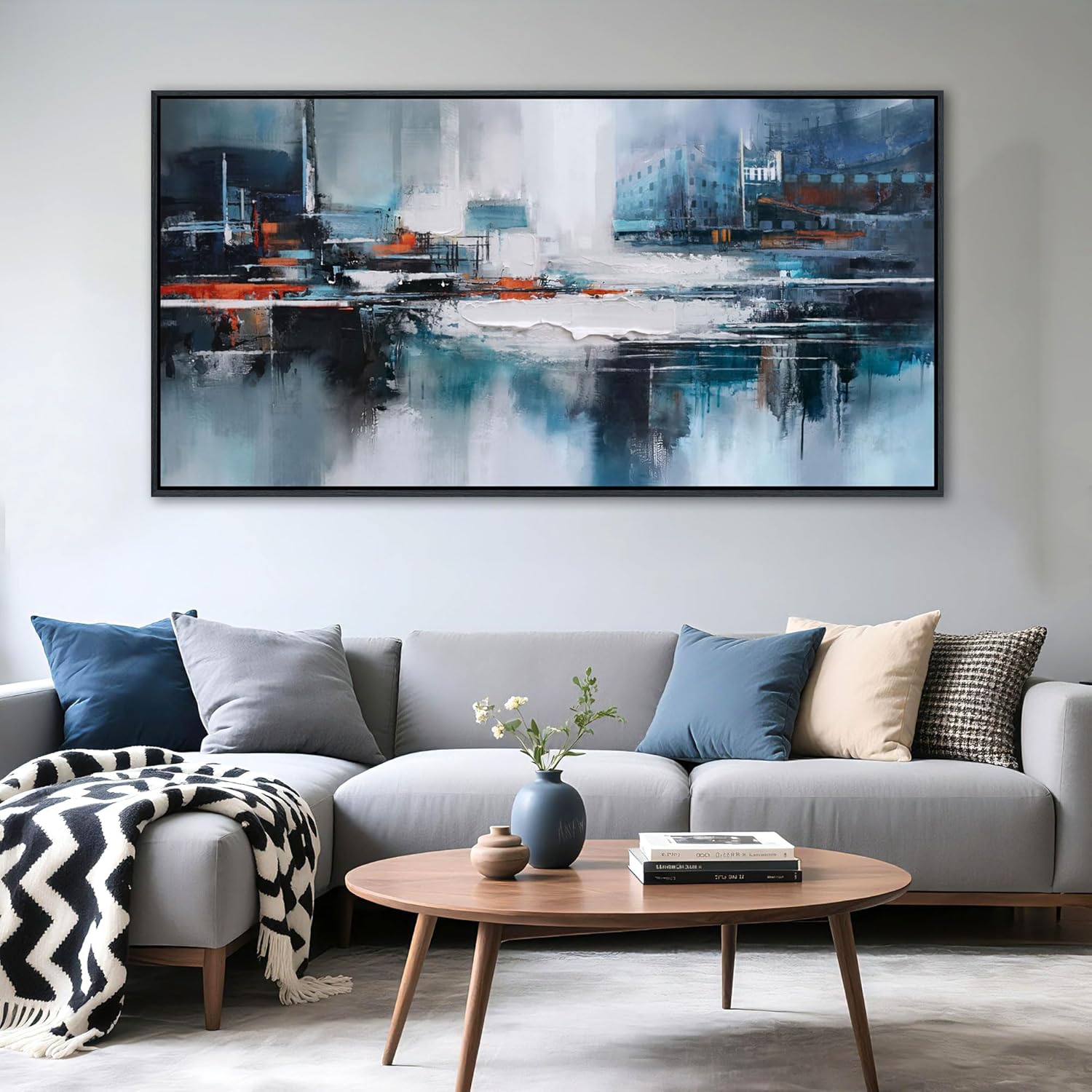 HGUAOA Vintage Landscape Wall Art for Bedroom and Living Room - Large Floral Artworks Farmhouse Wall Decor - Framed Neutral Nature Pictures - Above Bed Wall Decor with Mountain Scenery 29×58IN