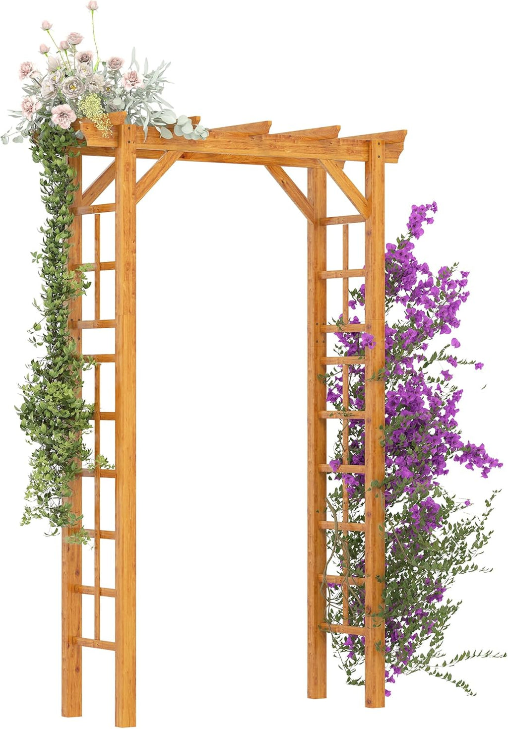 Outsunny 85" Wooden Garden Arbor for Wedding and Ceremony, Outdoor Garden Arch Trellis for Climbing Vines, Fir Wood, Orange