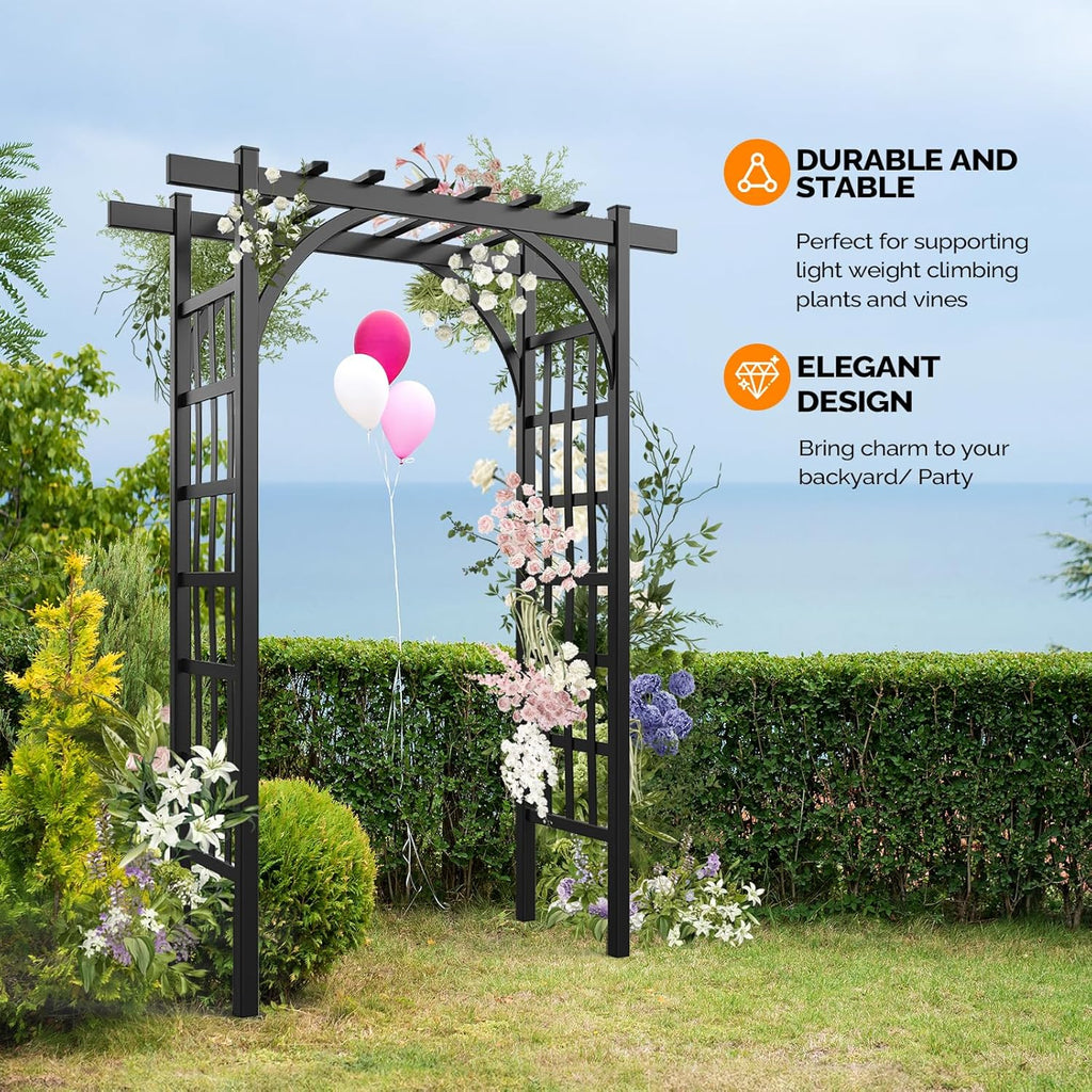 VINGLI Garden Arbor, PVC Wedding Arch for Ceremony Party, Garden Trellis for Climbing Plants Outdoor, Arch Backdrop Stand for Garden, Backyard, Wedding, Lawn (Black)