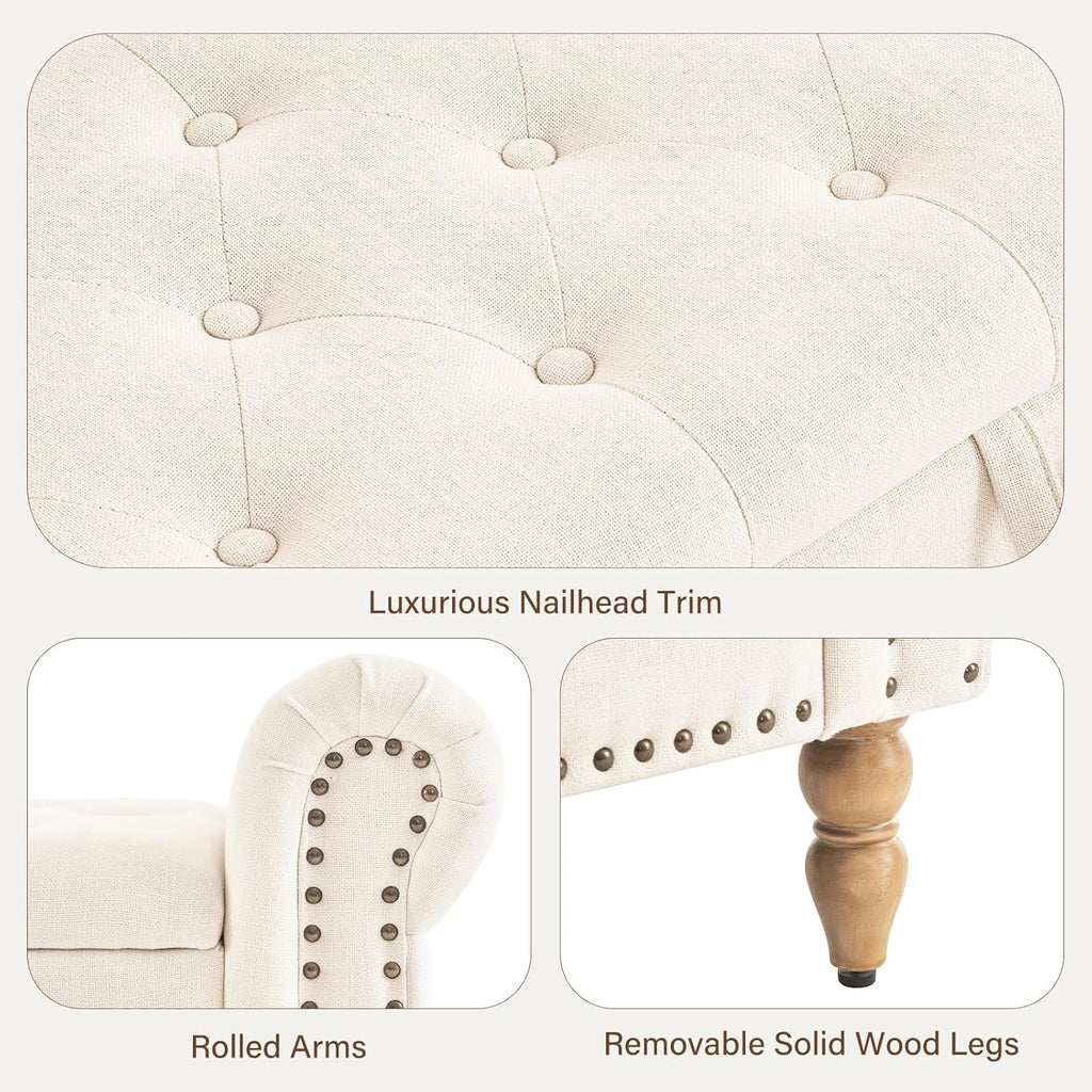 Furnimart Storage Bedroom Bench for End of Bed, Faux Linen Upholstered Storage Ottoman with Rolled Arms for Bedroom,Living Room, Entryway, 2.5Cubic Feet