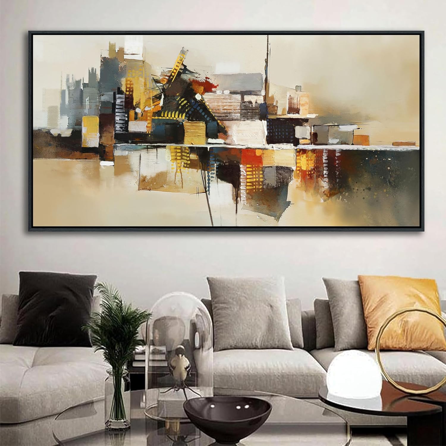 HGUAOA Vintage Landscape Wall Art for Bedroom and Living Room - Large Floral Artworks Farmhouse Wall Decor - Framed Neutral Nature Pictures - Above Bed Wall Decor with Mountain Scenery 29×58IN