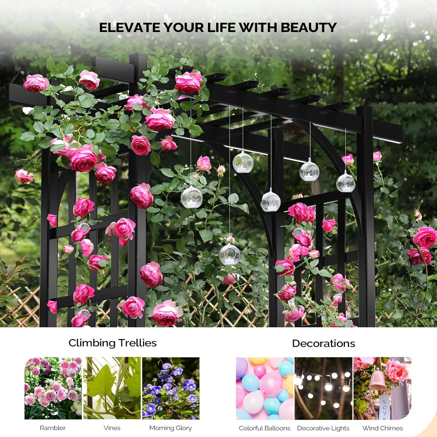 VINGLI Garden Arbor, PVC Wedding Arch for Ceremony Party, Garden Trellis for Climbing Plants Outdoor, Arch Backdrop Stand for Garden, Backyard, Wedding, Lawn (Black)