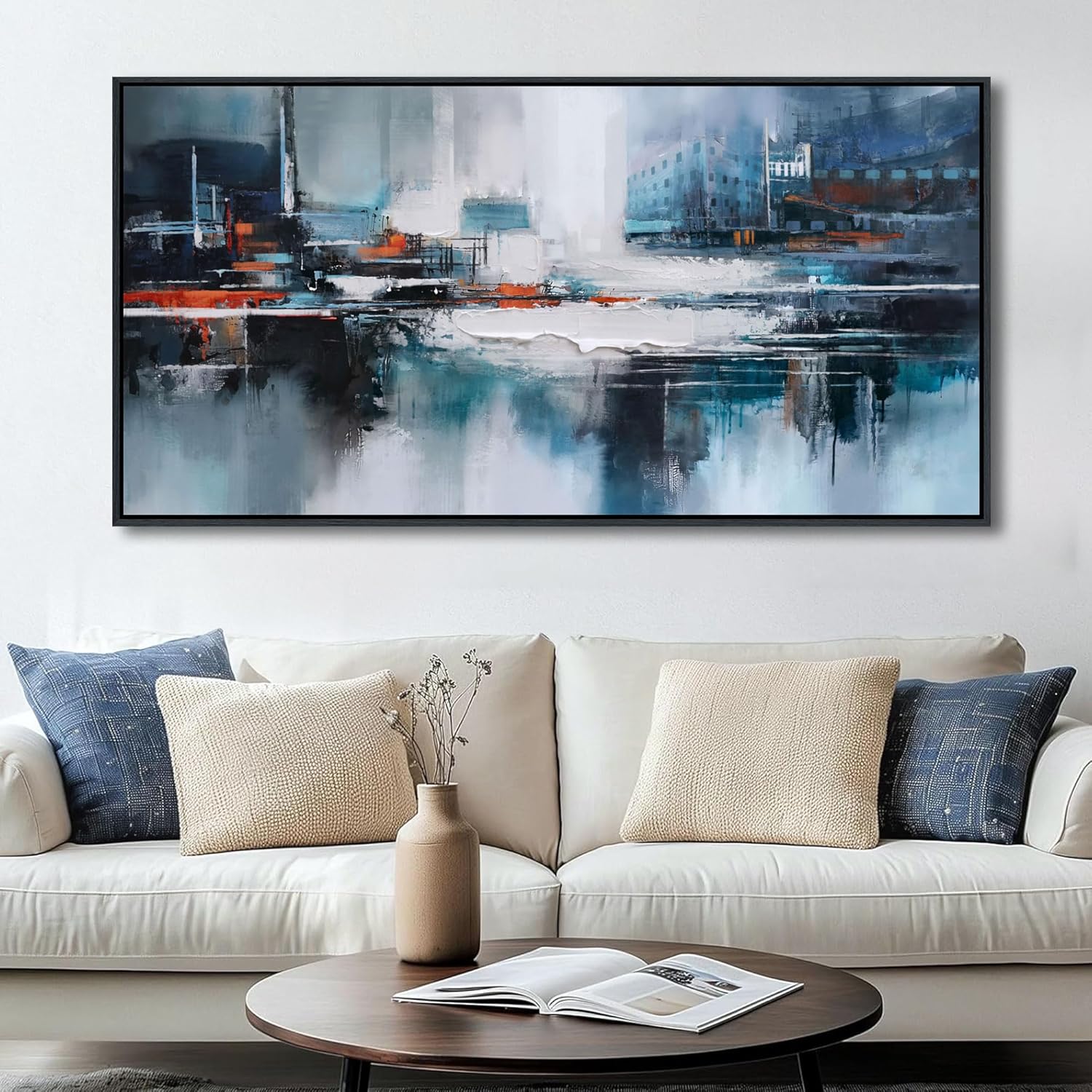 HGUAOA Vintage Landscape Wall Art for Bedroom and Living Room - Large Floral Artworks Farmhouse Wall Decor - Framed Neutral Nature Pictures - Above Bed Wall Decor with Mountain Scenery 29×58IN