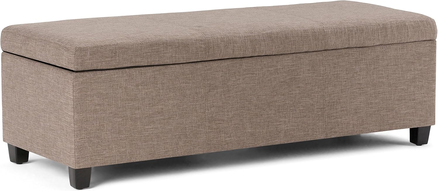 SIMPLIHOME Avalon 48 inch Wide Contemporary Rectangle Storage Ottoman Bench in Slate Grey Linen Look Fabric, Assembled, for the Living Room, Entryway and Family Room